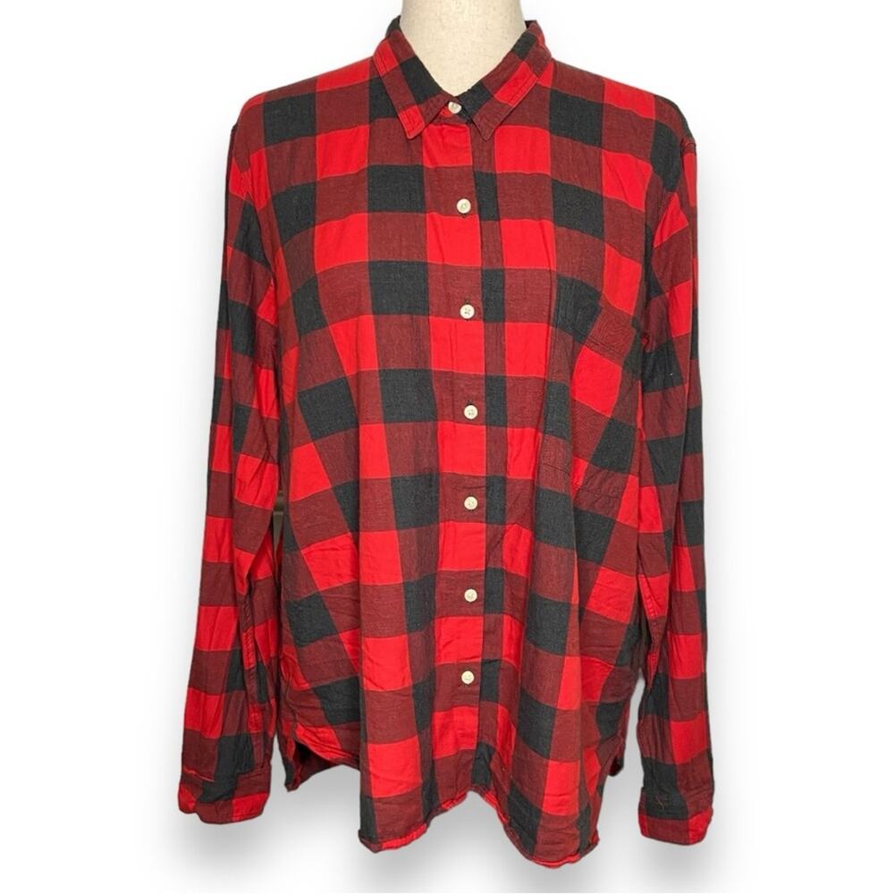 Gap Red Red Buffalo Plaid Botton Up Long Sleeve Shirt Women’s Size XL